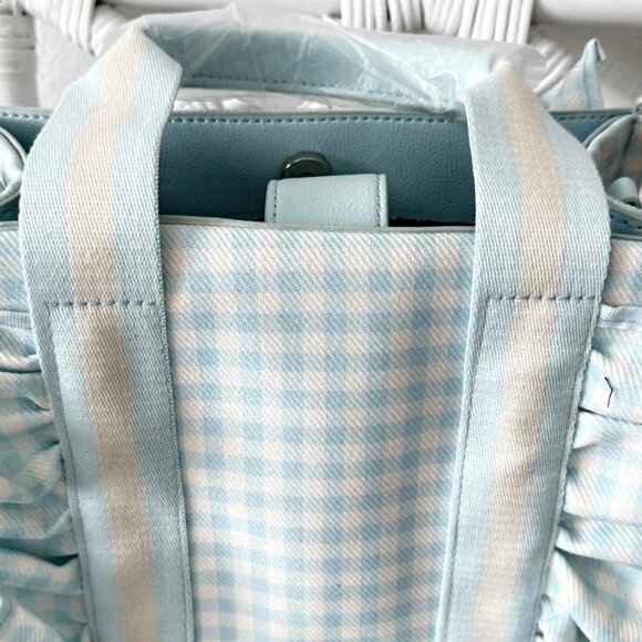 Betsey Johnson Luv Betsey Light Blue Gingham Ruffle Shoulder Bag Heart Sharm NWT - Picture 12 of 16